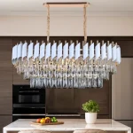 Candelabru liniar cristal auriu alb majestic oval 80x30cm dining insula bucatarie electrogalex