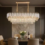 Candelabru Liniar Cristal Majestic Auriu cu Alb Oval, Dimensiuni 80x30 cm, 8xE27 - imagine 3