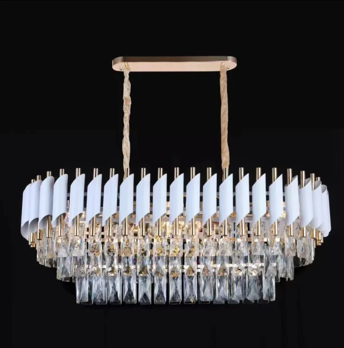 Candelabru Liniar Cristal Majestic Auriu cu Alb Oval, Dimensiuni 80x30 cm, 8xE27 - imagine 2