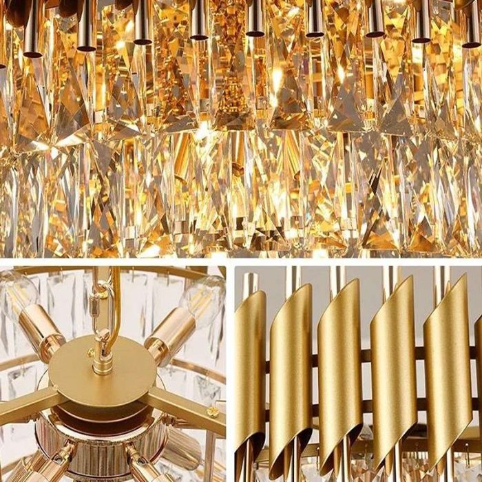 Candelabru Cristal Majestic Auriu Rotund, Diametru 40 cm, 4xE27 - imagine 3