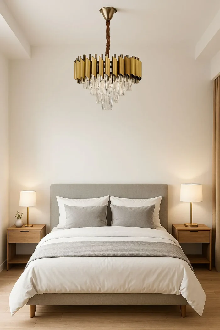Candelabru Cristal Majestic Auriu Rotund, Diametru 40 cm, 4xE27 - imagine 2