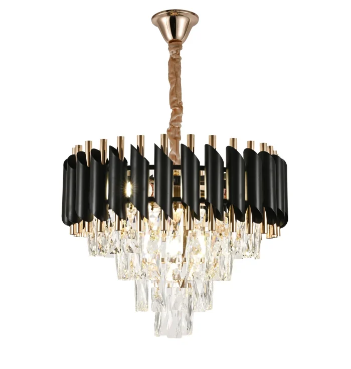 Candelabru Rotund Cristal Majestic Auriu cu Negru, Diametru 40 cm, 4xE27 - imagine 2