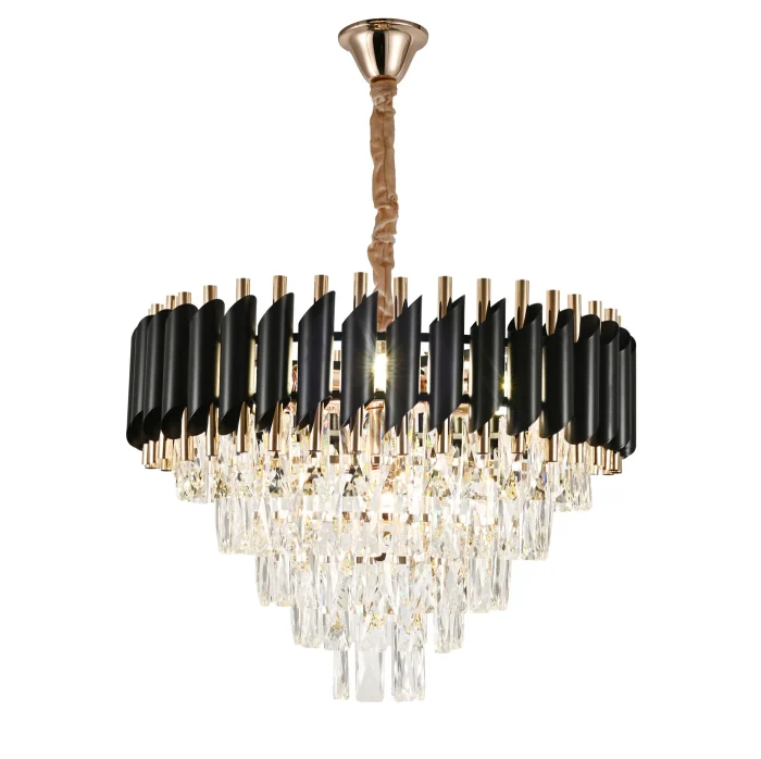 Candelabru Mare Cristal Majestic Auriu cu Negru Rotund, Diametru 50 cm, 7xE27 - imagine 2