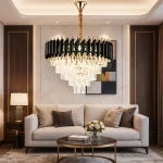 Candelabru mare cristal auriu negru majestic 50cm living dormitor dining tavan aplicat electrogalex
