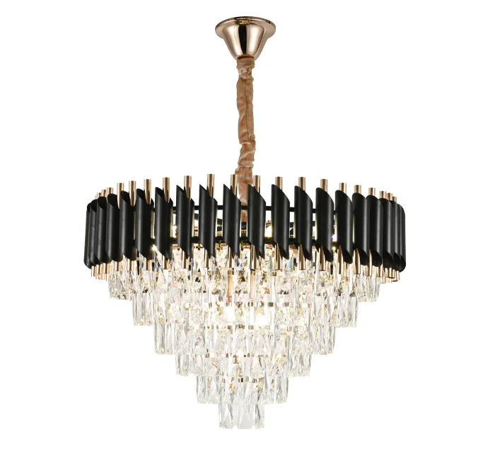 Candelabru de Lux Cristal Majestic Auriu cu Negru Rotund, Diametru 60 cm, 8xE27 - imagine 2