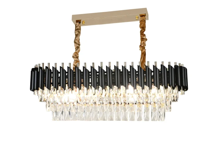 Candelabru Liniar Cristal Majestic Auriu cu Negru Oval, Lungime 80 cm, 8xE27 - imagine 3
