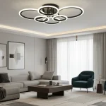 Lustră LED 6 cercuri Negru cu telecomandă 112W living