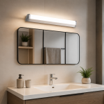 Aplica LED baie pentru oglindă Horoz Electric EBABIL-12 12W IP45 crom montată deasupra unei oglinzi în baie modernă