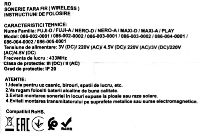 Sonerie Wireless ROLLAND-D, 36 Melodii, Rază 100m, 80dB, Alimentare 3xAA, Antracit Mat - imagine 2
