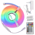 Kit banda led neon flex rgb smart de 10 metri cu telecomanda si adaptor