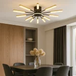 Lustra led living mare 188w design radial, stelar extins cu 12 brate alternante finisaj negru mat si accente aurii telecomanda profil slim electrogalex