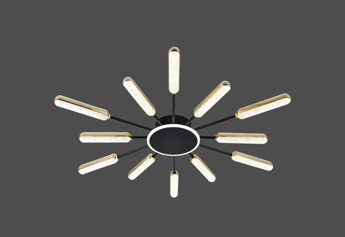 Lustră LED 188W, Design Radial cu 12 Brațe (6+6), Telecomandă, Diametru 86cm, Lumină Reglabilă, Negru Mat cu Accente Aurii - imagine 2