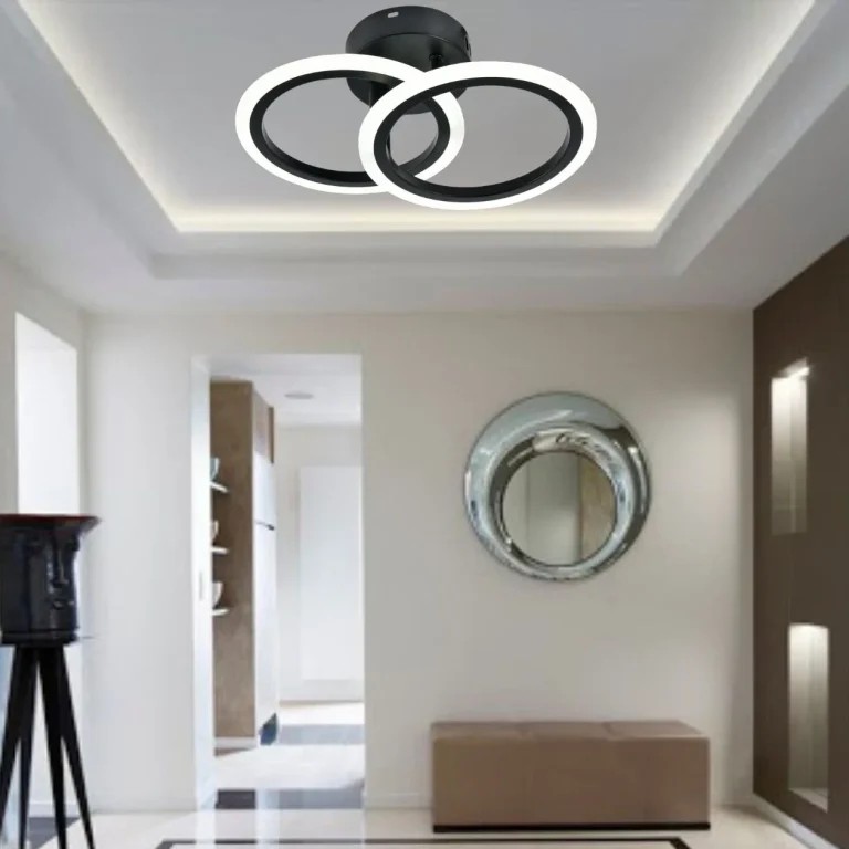 Lustra led dormitor mic 36w 2 cercuri intrepatrunse telecomanda lumina reglabila negru mat