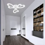 Lustra led cu telecomanda 48w design floral minimalist cu 3 module luminoase sub forma de petale finisaj alb mat imaculat diametru 40cm electrogalex
