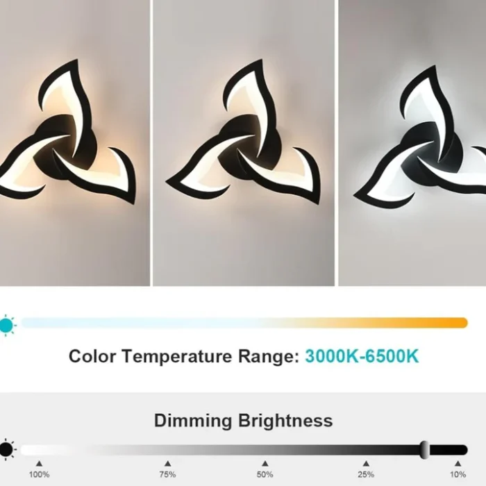 Lustră LED Arctic Petal Noir Trio, 54W, Design Floral Abstract Alb-Negru, cu Telecomandă - imagine 3