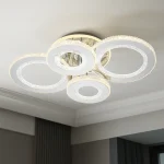 Lustra led living modern 148w 4 cercuri crom lucios oglinda telecomanda efect cristal electrogalex