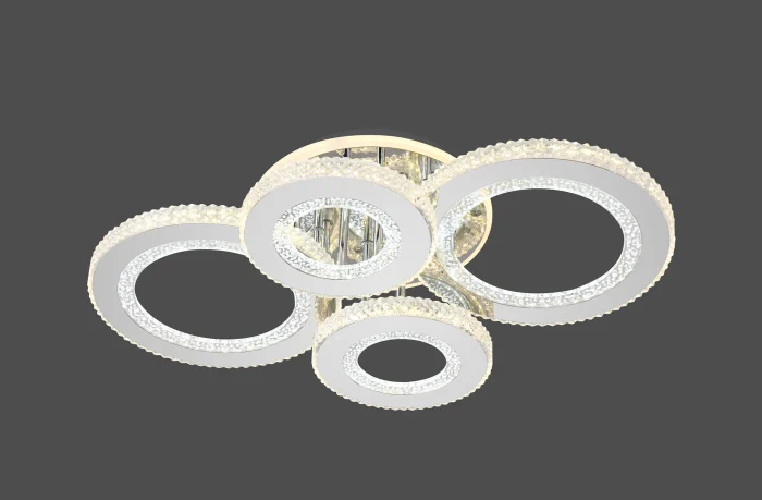 Lustră LED 148W, 4 Cercuri Întrepătrunse (2+2), Telecomandă, Lumină Reglabilă, Crom Lucios cu Efect de Cristal - imagine 2
