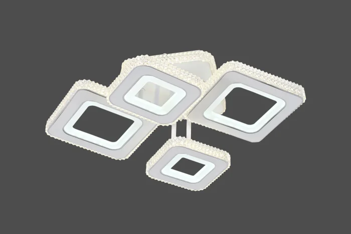 Lustră LED 144W, 4 Module Pătrate (2+2), Telecomandă, Lumină Reglabilă, Alb cu Accente Crom Oglindă - imagine 2