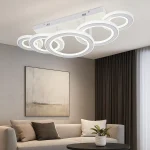 Lustra led living mare 178w liniara 80cm 5 inele alb mat accente crom lucios oglinda telecomanda efect cristal electrogalex