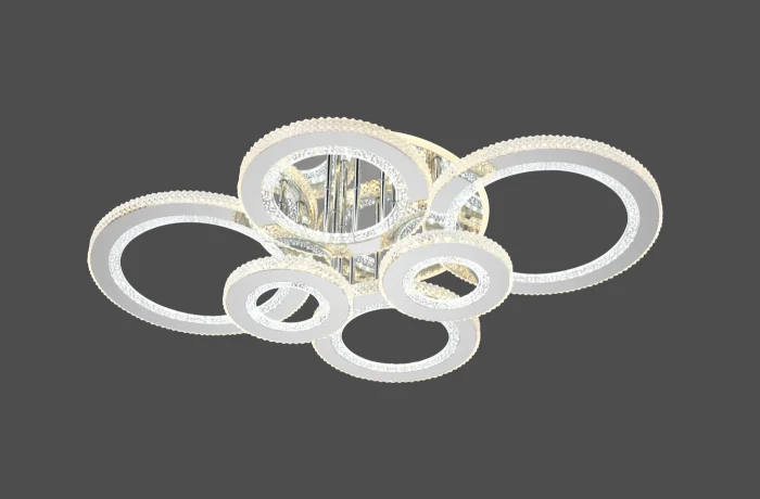 Lustră LED 258W, 6 Cercuri Întrepătrunse (2+2+2), Telecomandă, Lumină Reglabilă, Crom Oglindă cu Efect de Diamant - imagine 2