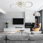 Lustra led living mare 258w 6 cercuri crom lucios oglinda telecomanda efect cristal electrogalex