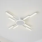 Lustră LED 132W, Design Radial cu 8 Brațe, Telecomandă, Diametru 84cm, Lumină Reglabilă, Alb Mat cu Accente Crom Oglindă - imagine 2