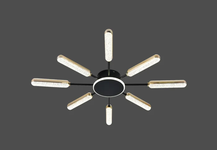 Lustră LED 130W, Design Radial cu 8 Brațe (4+4), Telecomandă, Lumină Reglabilă, Negru Mat cu Accente Aurii - imagine 2