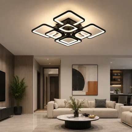 Lustra led moderna neagra 240w 8 module patrate telecomanda lumina reglabila living open space electrogalex