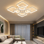 Lustră LED 8 module pătrate cu telecomandă, alb mat, dimabilă 240W pentru living modern