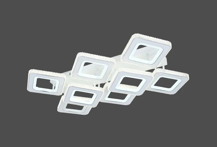 Lustră LED 280W, 8 Module Pătrate (6+2), Telecomandă, Lumină Reglabilă, Alb cu Accente Crom Oglindă și Efect de Cristal - imagine 2