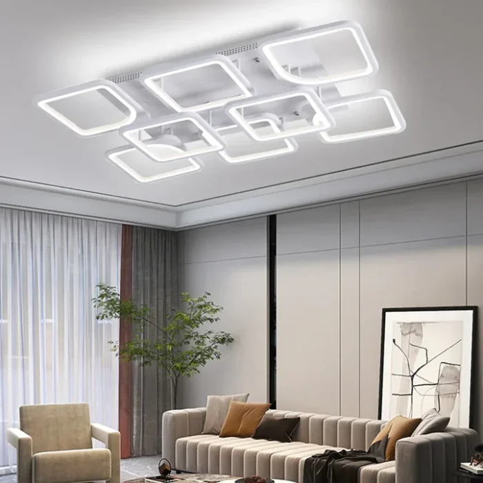 Lustră LED 8 pătrate Albă cu telecomandă, 260W - imagine 4