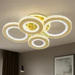 Lustra led living auriu 148w 4 cercuri telecomanda lumina reglabila efect diamant cristal electrogalex