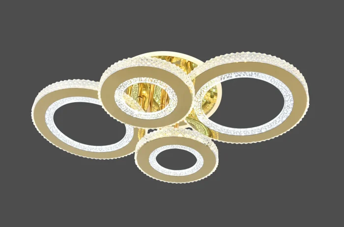 Lustră LED 148W, 4 Cercuri Intercalate, Telecomandă, Lumină Reglabilă, Auriu Lucios cu Efect de Diamant - imagine 2