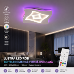 Lustră LED RGB cu telecomandă, ondulată, 83W, dimabilă, iluminare RGB laterală, profil slim 40 cm