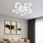 Lustra led living mare 80w design floral minimalist cu 5 elemente luminoase tip petale finisaj alb mat imaculat profil ultra-slim telecomanda electrogalex