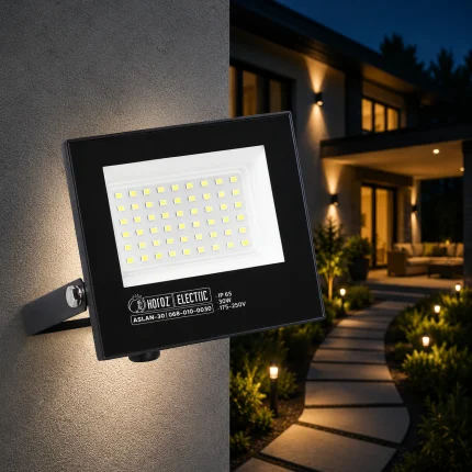 Proiector LED ASLAN 30W negru, 3380 lm, lumină rece 6400K, IP65