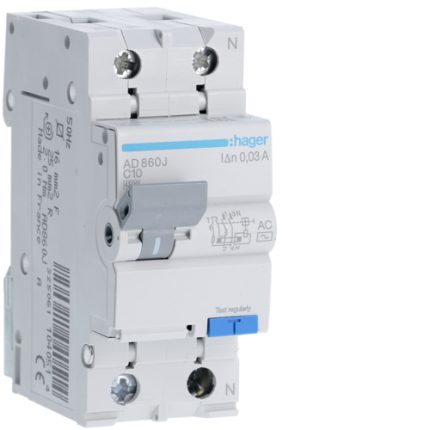 Disjunctor diferențial RCBO Hager 10A 30mA curbă C