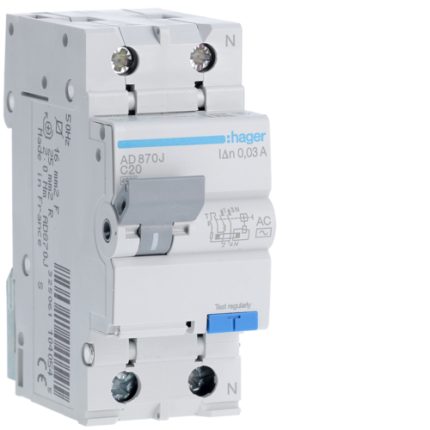 Disjunctor diferential RCBO Hager 20A 30mA curba C
