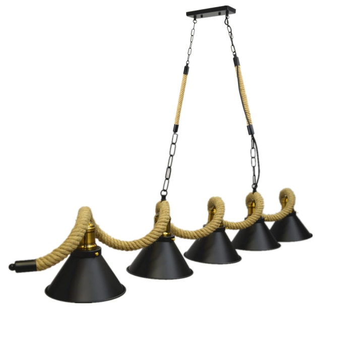Lustră tip Pendul 5 Surse Rustic-Industrial E27, L132 cm - imagine 3