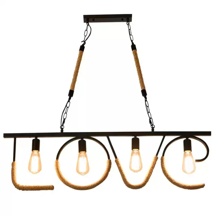 Lustră tip Pendul LOVE Rustic-Industrial 4 Surse E27, L100 cm - imagine 2