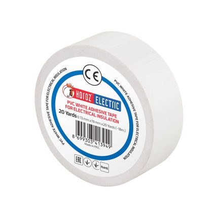 Bandă de izolat albă din PVC Horoz cu lungime de 20m pentru instalații electrice profesionale