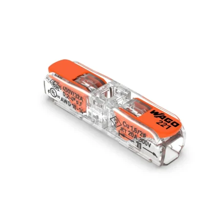 Conector în linie Wago 221-2411 transparent pentru prelungirea a două fire cap la cap