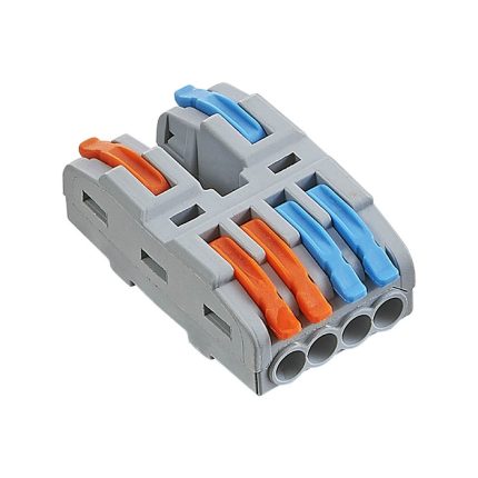 Conector rapid de distribuție cu doi poli de culoare gri și clapete colorate pentru circuite electrice