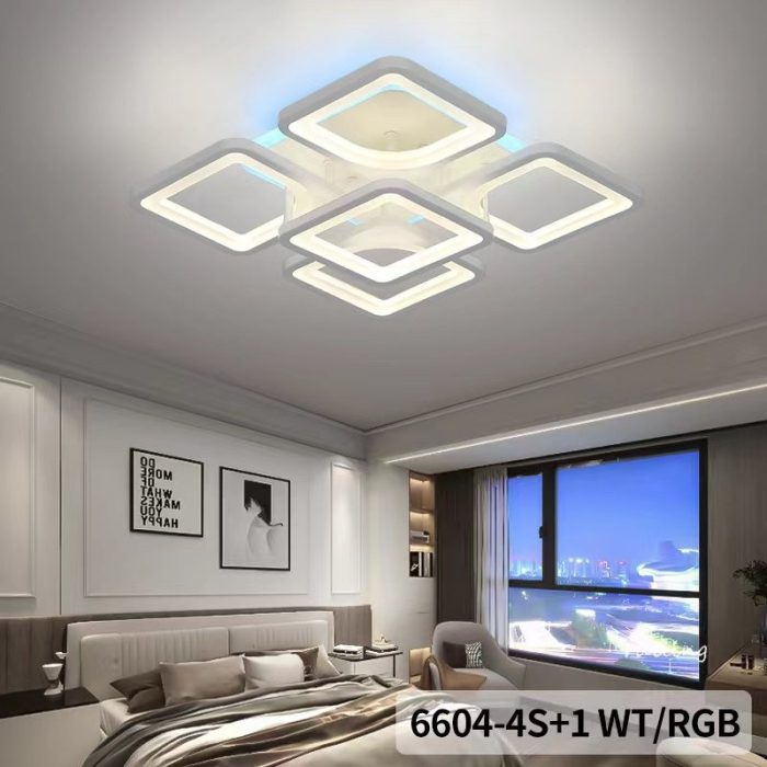 Lustră LED 5 Pătrate RGB Albă cu Telecomandă, Dimabilă 125W - imagine 2
