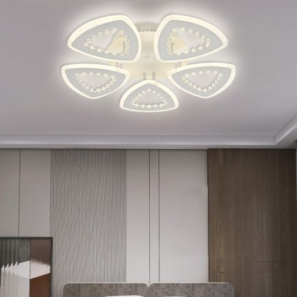 Lustră LED 5 Petale Albă cu Telecomandă Dimabilă 150W