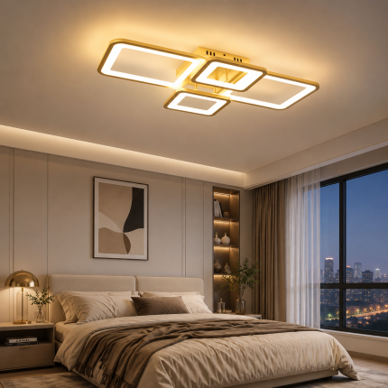 Lustră LED Aurie cu Dreptunghiuri Telecomandă Dimabilă 100W