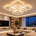 Lustră LED cu telecomandă 128W și 8 pătrate luminoase suprapuse design modern alb