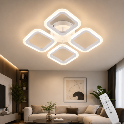 Lustră LED geometrică 56W cu telecomandă și lumină reglabilă 3000K-6500K
