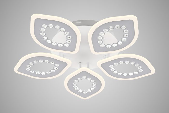 Lustră LED Florală 5 Petale Albă cu Telecomandă, Dimabilă 120W - imagine 2