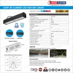 Fișă tehnică ilustrată Corp LED High Bay Liniar ZEUGMA-100 100W, IP65, 9300 lm, 6400K, dimensiuni 520 mm, Electro Galex